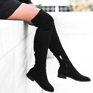NEW MARC FISHER black faux suede OTK over the knee flat boot 8.5M 8.5